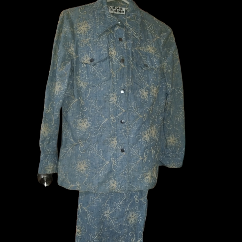 Vintage 1970s Dotti Didit Embroidered Pants & Shirt Set